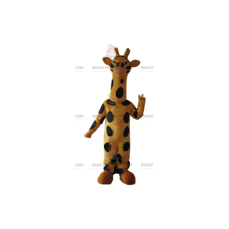 Grande molto carino giraffa gialla e nera costume mascotte