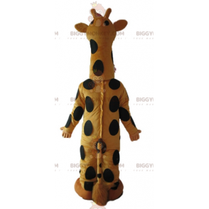 Grande molto carino giraffa gialla e nera costume mascotte