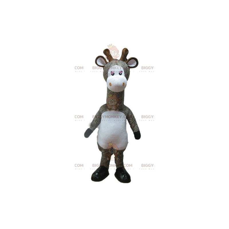 Disfraz de mascota de jirafa manchada gris y blanca