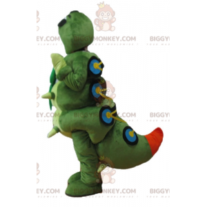 Costume de mascotte BIGGYMONKEY™ de grande chenille vert orange