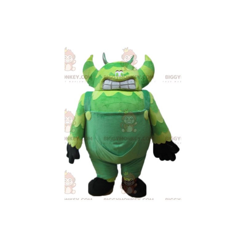 BIGGYMONKEY™ mascot costume of green monster in overalls very