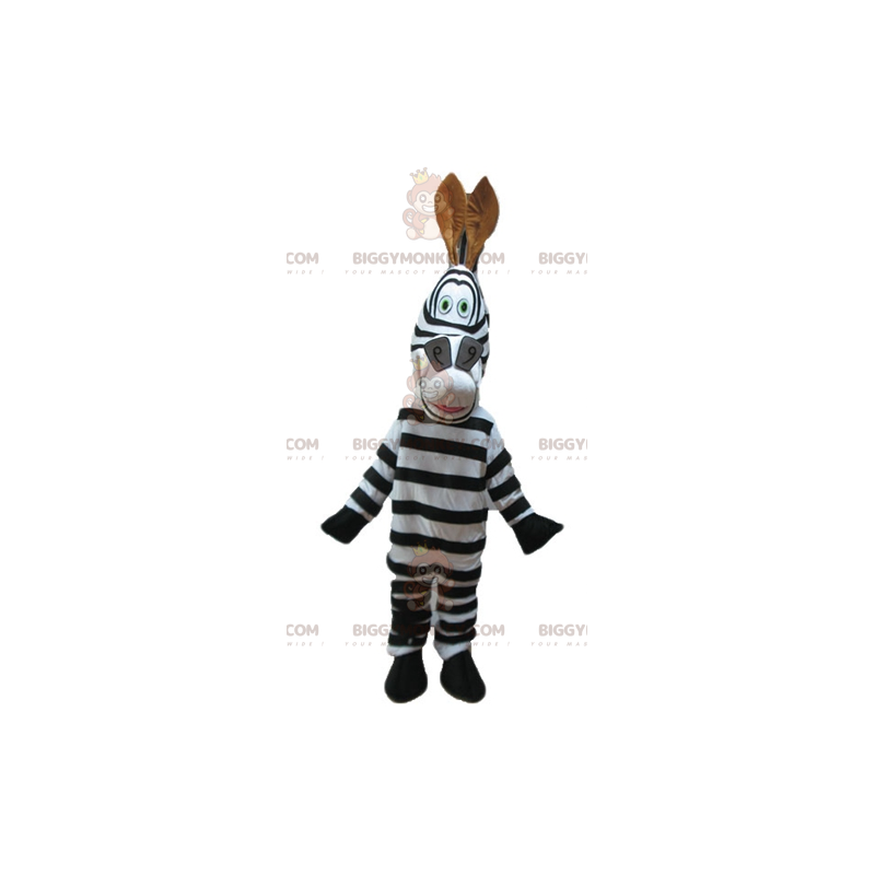 Traje de mascote BIGGYMONKEY™ da famosa zebra Marty do desenho