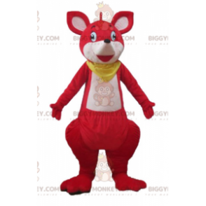 BIGGYMONKEY™ Maskotdräkt Röd & vit känguru med gul halsduk -