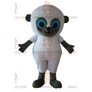 Disfraz de mascota de oveja blanca y gris de ojos azules