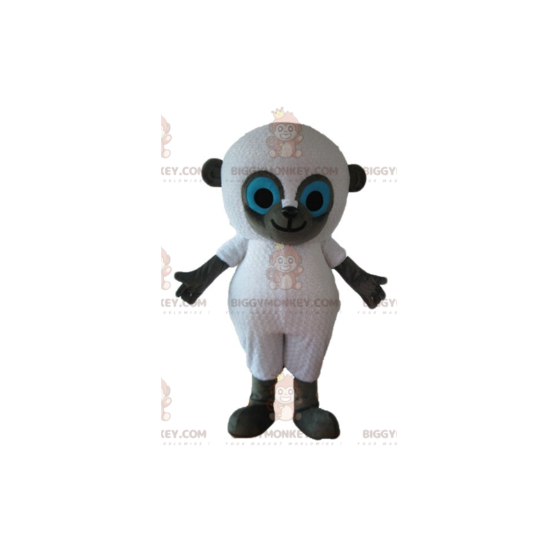 Disfraz de mascota de oveja blanca y gris de ojos azules