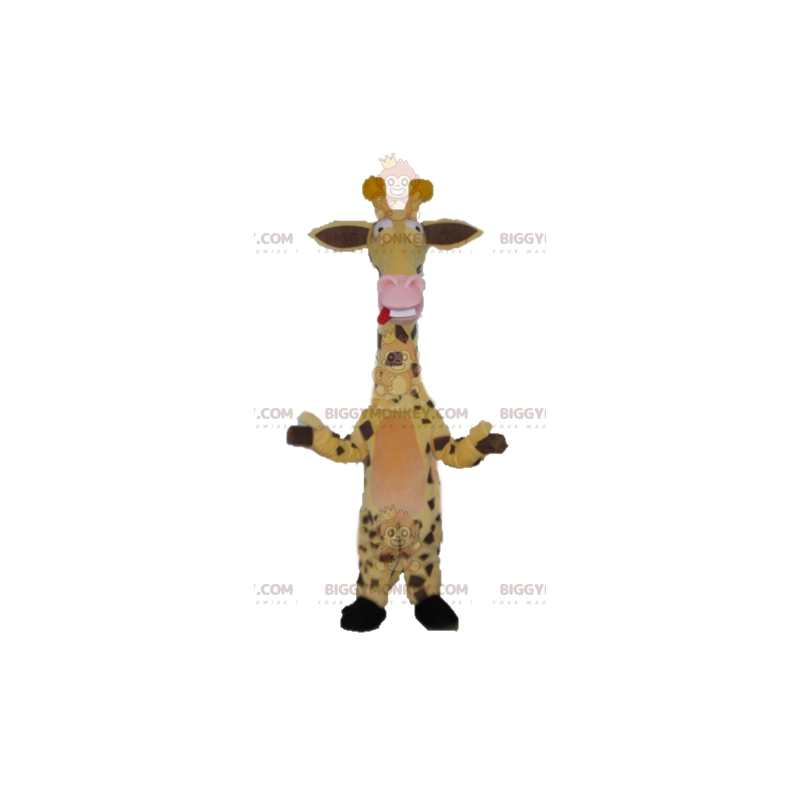 Bardzo zabawny kostium maskotka żółto-brązowo-różowa żyrafa