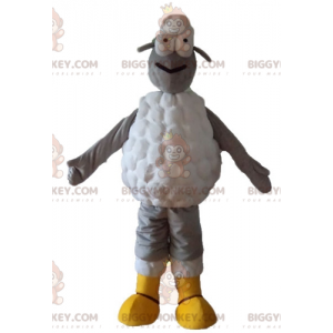 Traje de mascote BIGGYMONKEY™ de ovelha cinza e branca muito