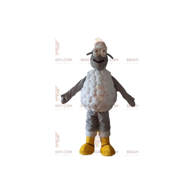 Costume de mascotte BIGGYMONKEY™ de mouton gris et blanc très