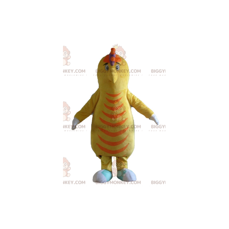 Fantasia de mascote de pássaro de batata amarelo e laranja