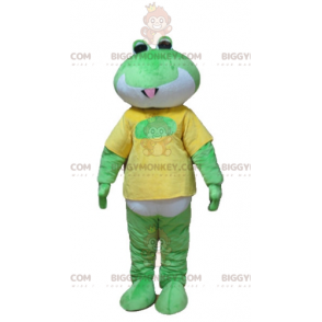 Traje de mascote de sapo branco e amarelo verde BIGGYMONKEY™ –