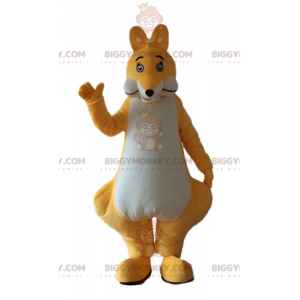 Costume de mascotte BIGGYMONKEY™ de kangourou jaune et blanc