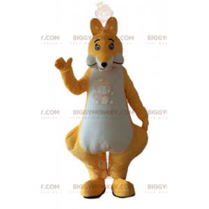 Traje de mascote original e fofo de canguru amarelo e branco