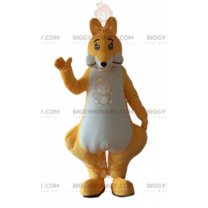 Traje de mascote original e fofo de canguru amarelo e branco