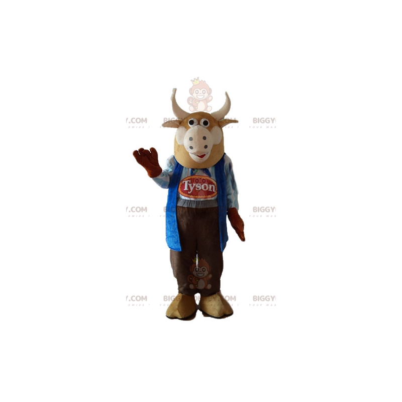 BIGGYMONKEY™ Brown Bull Cow Maskotdräkt utklädd till bonde -