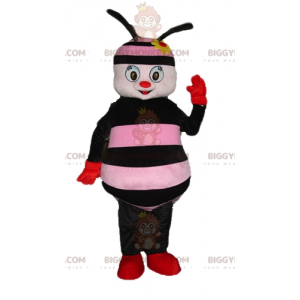 BIGGYMONKEY™ Mascot Costume Pink and Black Bee with Flower on