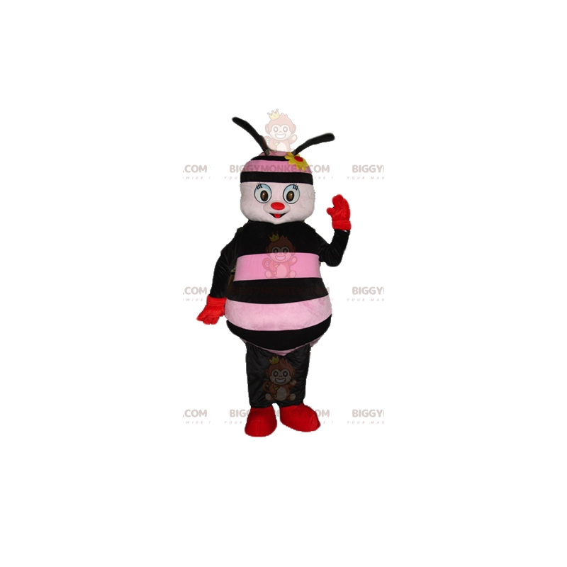 Disfraz de mascota BIGGYMONKEY™ Abeja rosa y negra con flor en