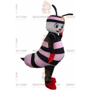 Traje de mascote BIGGYMONKEY™ Rosa e Abelha Preta com Flor na