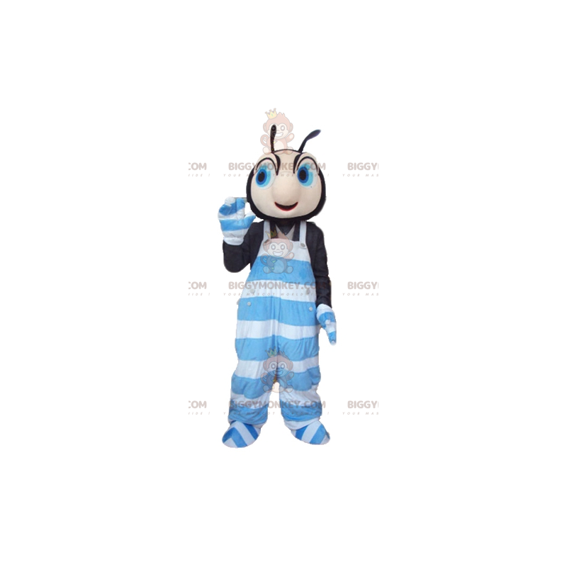 BIGGYMONKEY™ Mascot Costume of Black and Pink Insect in Blue