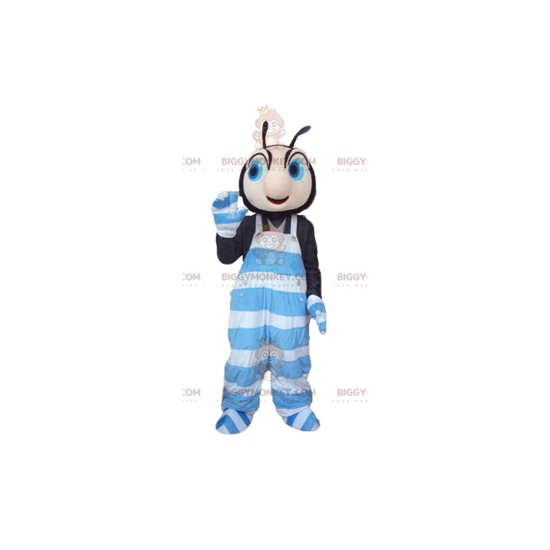 BIGGYMONKEY™ maskotdräkt av svart och rosa insekt i blå och vit