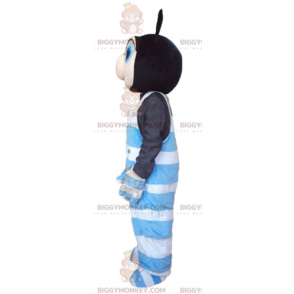 BIGGYMONKEY™ maskotdräkt av svart och rosa insekt i blå och vit