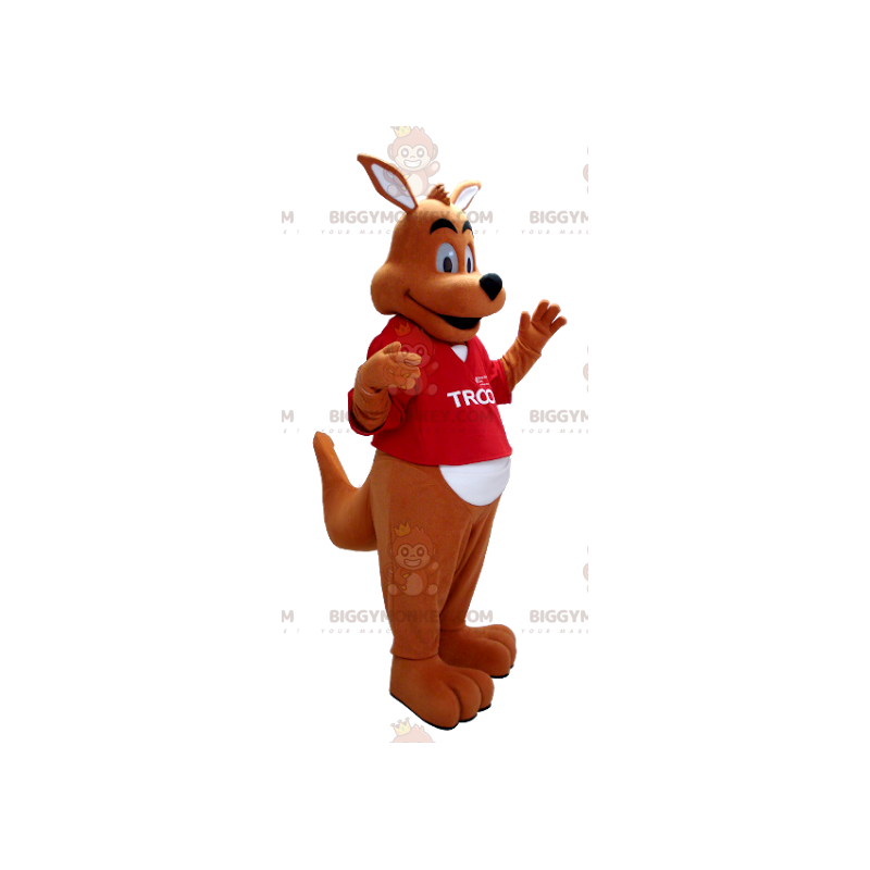 Oranje en witte kangoeroe BIGGYMONKEY™ mascottekostuum met rood