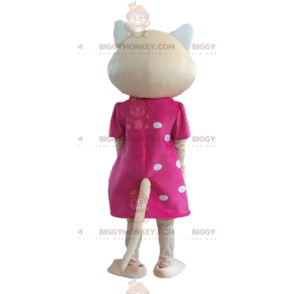 BIGGYMONKEY™ Mascot Costume of Beige Cat with Pink Dress and