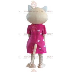 Kostým BIGGYMONKEY™ maskota béžové kočky s růžovými šaty a