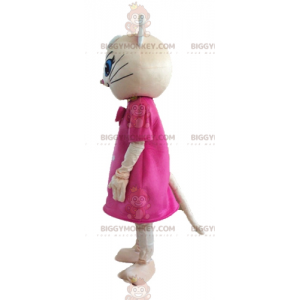 BIGGYMONKEY™ maskotdräkt av beige katt med rosa klänning och