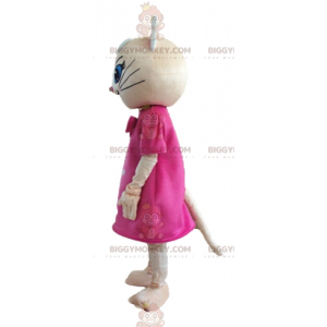 Traje de mascote BIGGYMONKEY™ de gato bege com vestido rosa e