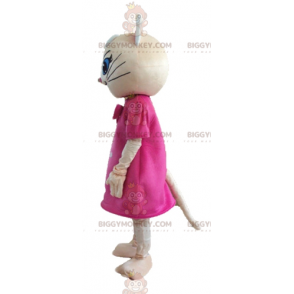 BIGGYMONKEY™ maskotkostume af beige kat med lyserød kjole og