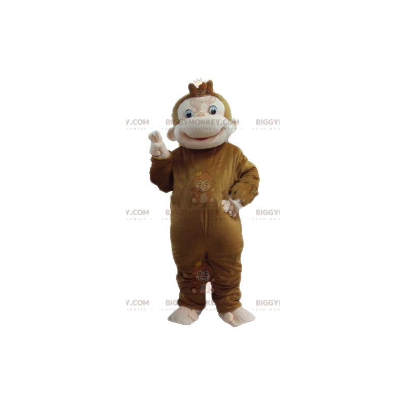 Traje de mascote BIGGYMONKEY™ Macaco marrom e rosa muito alegre