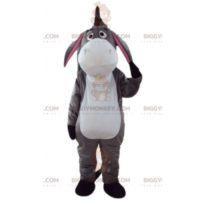 Traje de mascote de burro bisonho cinza branco e rosa