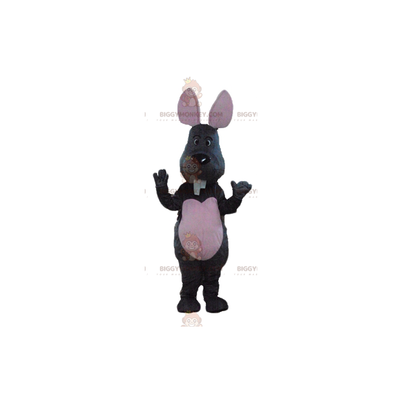 Fantasia de mascote BIGGYMONKEY™ Rato cinza e rosa com dentes
