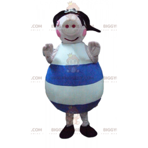 BIGGYMONKEY™ iso vaaleanpunainen sinivalkoinen sian maskottiasu