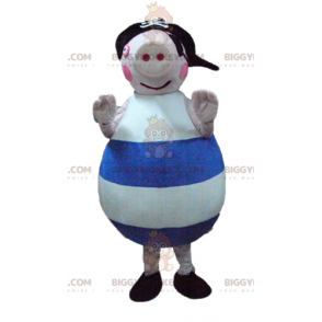 BIGGYMONKEY™ Stor rosa blå och vit grismaskotdräkt med hatt -