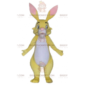 Kostium maskotka przystojny żółty, biały i różowy królik