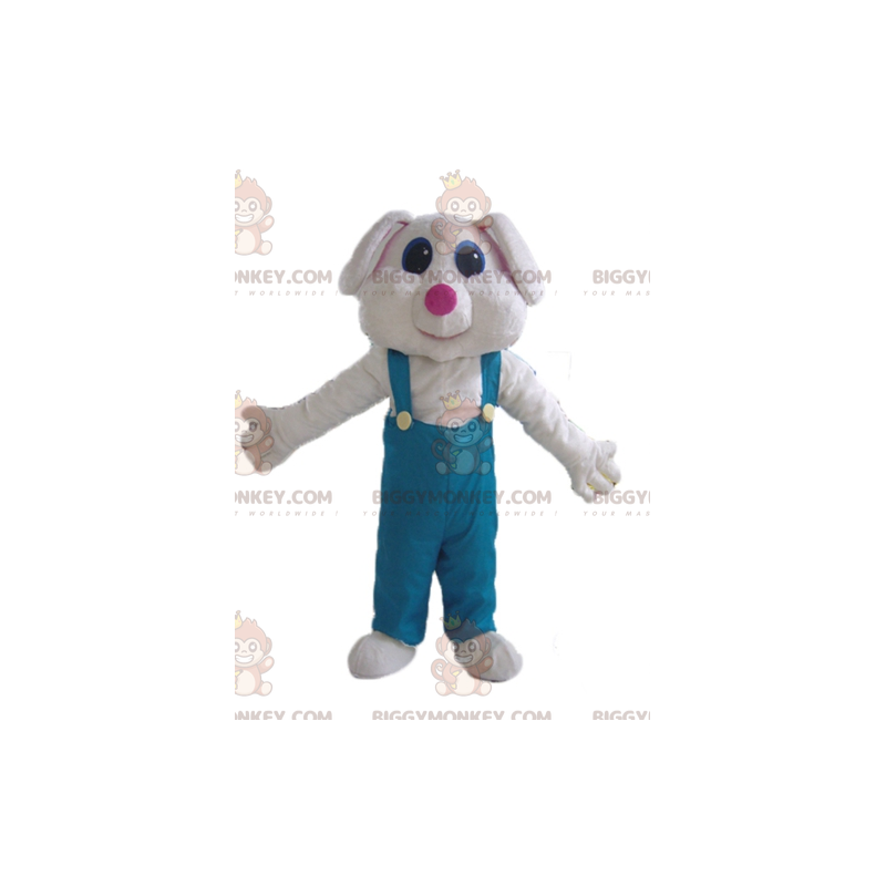 BIGGYMONKEY™ hvid kanin i grøn overalls maskotkostume -