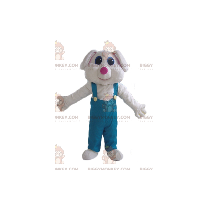 BIGGYMONKEY™ White Rabbit in Green Overalls Mascot Costume –