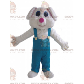 BIGGYMONKEY™ wit konijn in groene overall mascottekostuum -
