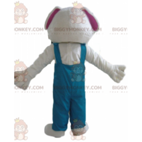 BIGGYMONKEY™ White Rabbit in Green Overalls Mascot Costume –