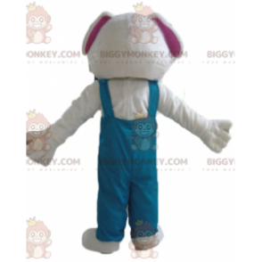 BIGGYMONKEY™ White Rabbit in Green Overalls Mascot Costume -