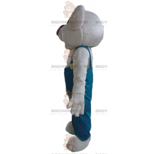Costume de mascotte BIGGYMONKEY™ de lapin blanc en salopette