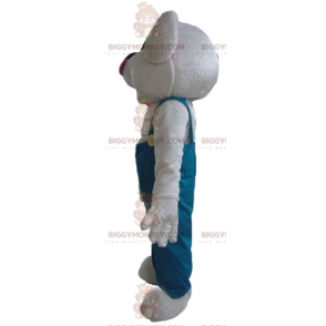 BIGGYMONKEY™ White Rabbit in Green Overalls Mascot Costume -