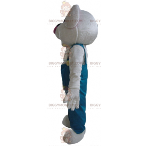 Costume de mascotte BIGGYMONKEY™ de lapin blanc en salopette