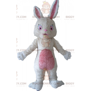 Blød hvid og lyserød plys kanin BIGGYMONKEY™ maskotkostume -