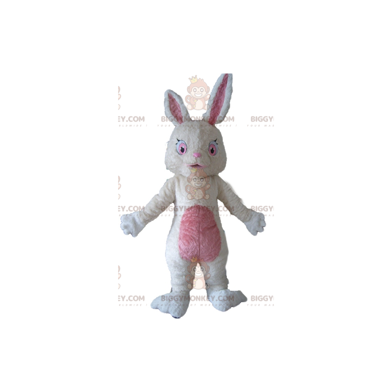 Disfraz de mascota de conejito de peluche blanco y rosa suave
