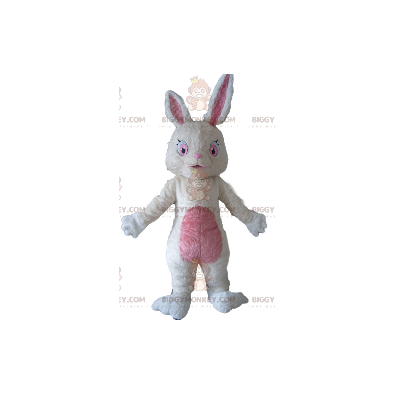 Soft White and Pink Plush Bunny BIGGYMONKEY™ Mascot Costume –