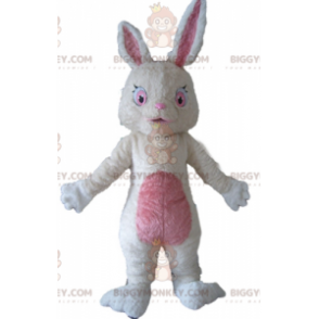 Morbido costume mascotte coniglio di peluche bianco e rosa