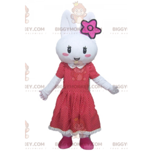 Traje de mascote de coelho branco BIGGYMONKEY™ com vestido de