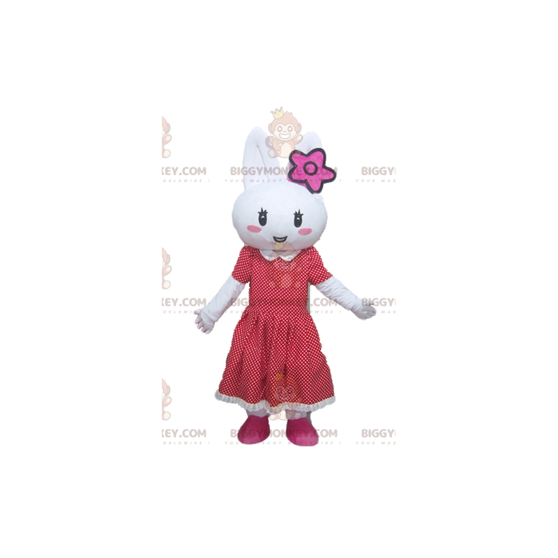 BIGGYMONKEY™ valkoinen kanin maskottiasu punaisella